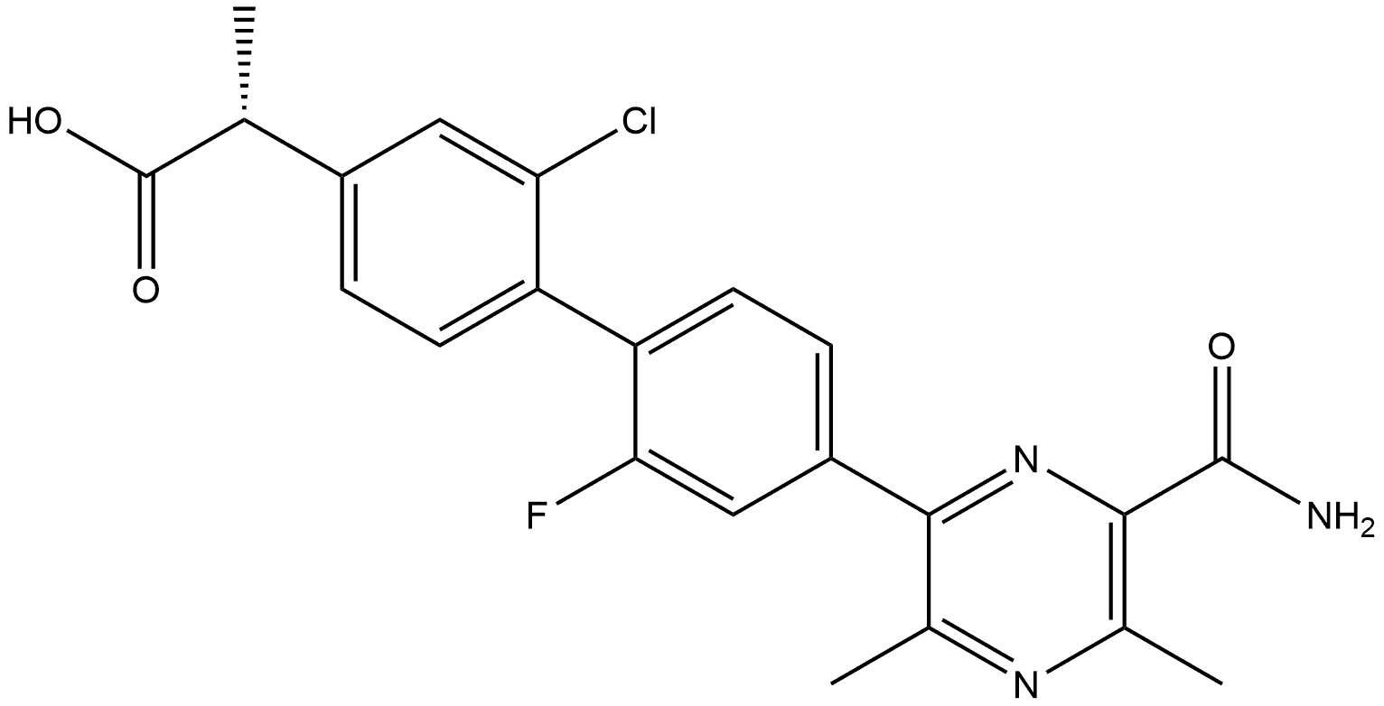 [1,1'-Biphenyl]-4-acetic acid, 4'-[6-(aminocarbonyl)-3,5-dimethyl-2-pyrazinyl]-2-chloro-2'-fluoro-α-methyl-, (αR)- Struktur