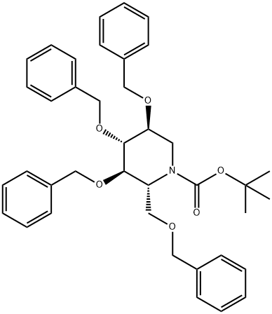 1-Piperidinecarboxylic acid, 3,4,5-tris(phenylmethoxy)-2-[(phenylmethoxy)methyl]-, 1,1-dimethylethyl ester, (2R,3R,4R,5S)- Struktur