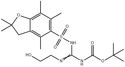 Carbamic acid, N-[[[(2,3-dihydro-2,2,4,6,7-pentamethyl-5-benzofuranyl)sulfonyl]amino][(2-hydroxyethyl)imino]methyl]-, 1,1-dimethylethyl ester Struktur