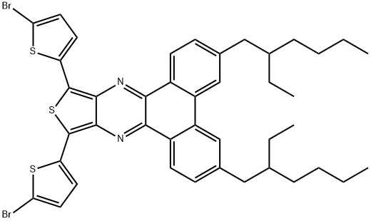 10,12-bis(5-bromothiophen-2-yl)-3,6-bis(2-ethylhexyl)dibenzo[f,h]thieno[3,4-b]quinoxaline Struktur