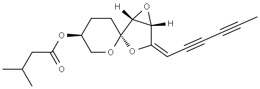 Butanoic acid, 3-methyl-, (1R,2R,4E,5S,5'S)-4-(2,4-hexadiyn-1-ylidene)tetrahydrospiro[3,6-dioxabicyclo[3.1.0]hexane-2,2'-[2H]pyran]-5'-yl ester Struktur