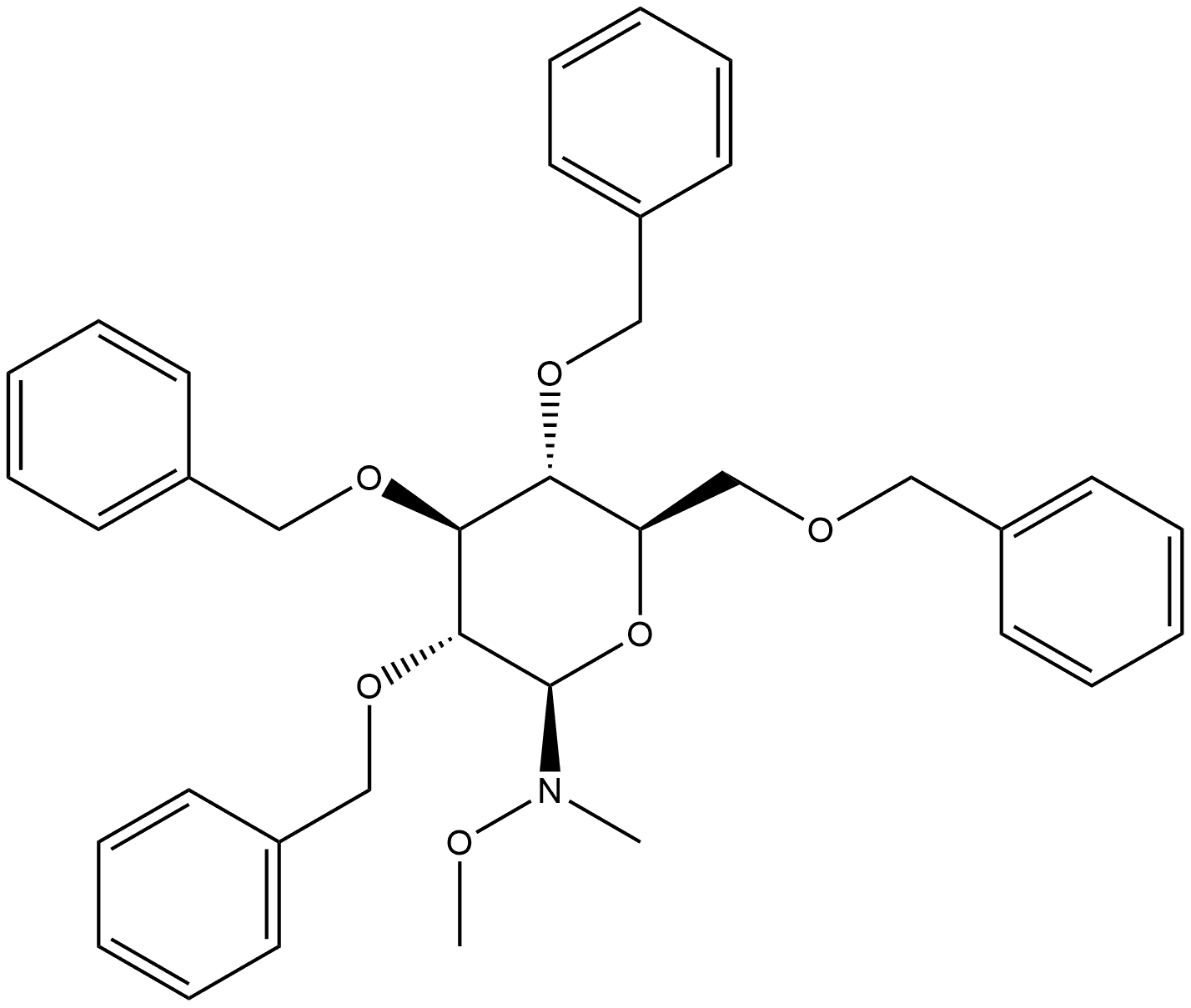 N-Methoxy-N-methyl-2,3,4,6-tetrakis-O-(phenylmethyl)-β-D-glucopyranosylamine Struktur