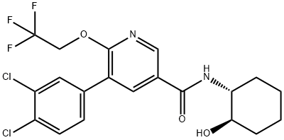 3-Pyridinecarboxamide, 5-(3,4-dichlorophenyl)-N-[(1R,2R)-2-hydroxycyclohexyl]-6-(2,2,2-trifluoroethoxy)- Struktur