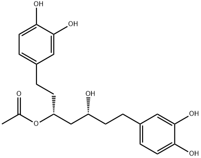 1,2-Benzenediol, 4,4'-[(3R,5R)-3-(acetyloxy)-5-hydroxy-1,7-heptanediyl]bis- Struktur