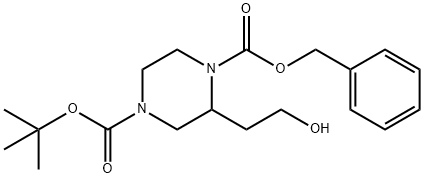 1,4-Piperazinedicarboxylic acid, 2-(2-hydroxyethyl)-, 4-(1,1-dimethylethyl) 1-(phenylmethyl) ester Struktur