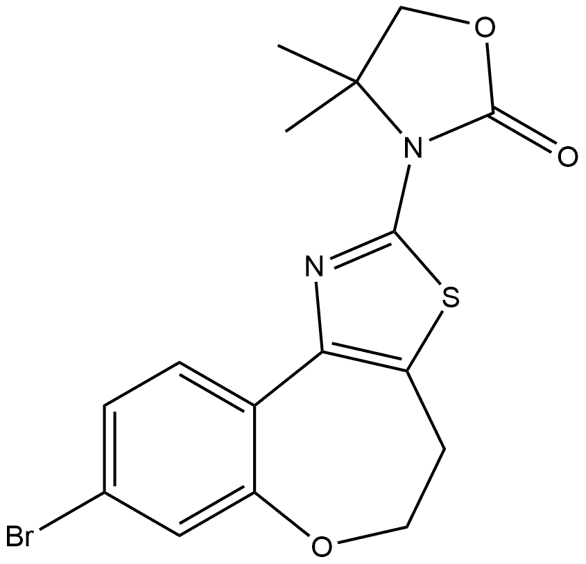 3-(8-bromo-4,5-dihydrobenzo[2,3]oxepino[4,5-d]thiazol-2-yl)-4,4-dimethyloxazolidin-2-one Struktur