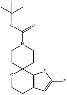 Spiro[piperidine-4,7'-[7H]thieno[2,3-c]pyran]-1-carboxylic acid, 2'-fluoro-4',5'-dihydro-, 1,1-dimethylethyl ester Struktur