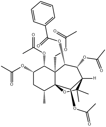 2H-3,9a-Methano-1-benzoxepin-4,5,6,7,10-pentol, 5a-[(acetyloxy)methyl]octahydro-2,2,9-trimethyl-, 4,6,7,10-tetraacetate 5-benzoate, (3R,4R,5S,5aS,6R,7S,9R,9aS,10R)- Struktur