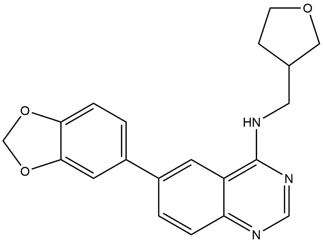 6-(benzo[d][1,3]dioxol-5-yl)-N-((tetrahydrofuran-3-yl)methyl)quinazolin-4-amine Struktur