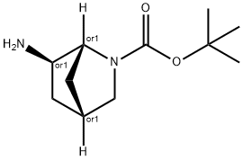 rac-tert-butyl-exo-(1R,4R,6R)-6-amino-2-azabicyclo[2.2.1]heptane-2-carboxylate Struktur