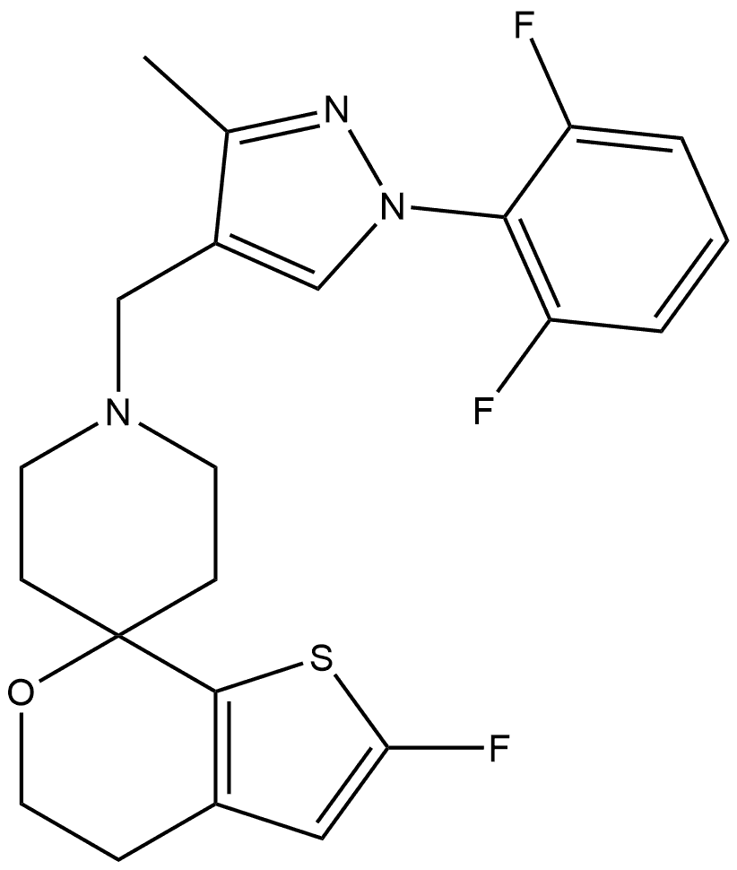 1-((1-(2,6-difluorophenyl)-3-methyl-1H-pyrazol-4-yl)methyl)-2'-fluoro-4',5'-dihydrospiro[piperidine-4,7'-thieno[2,3-c]pyran Struktur