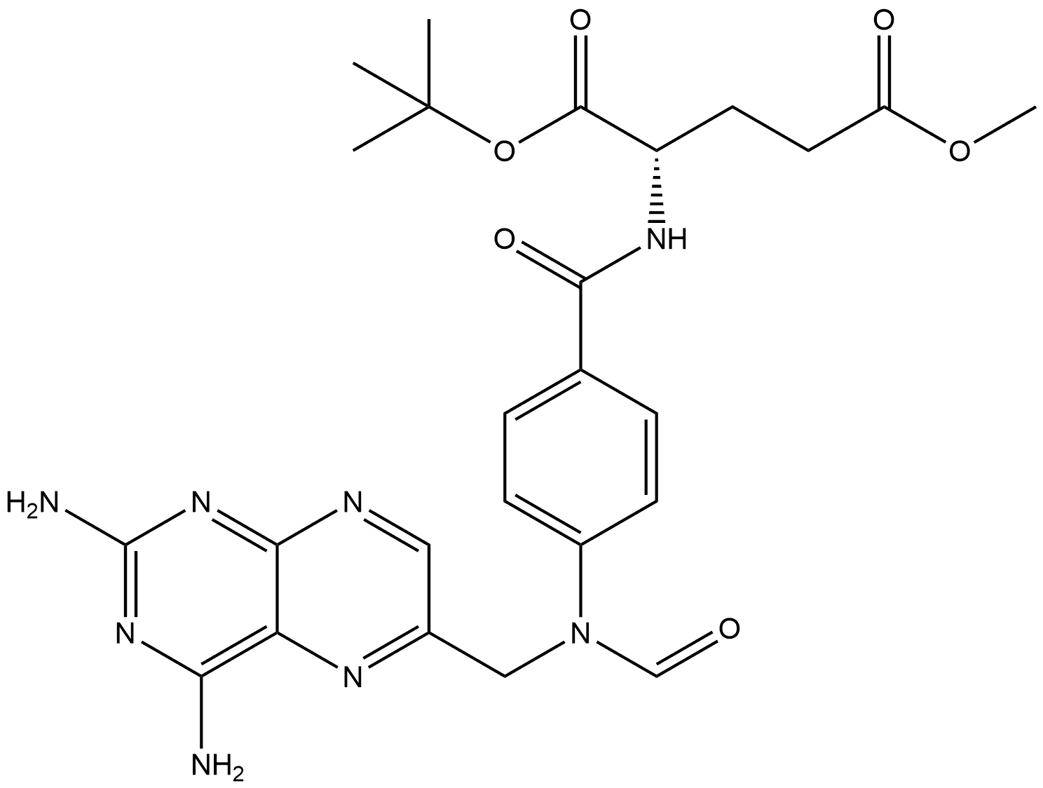 L-Glutamic acid, N-[4-[[(2,4-diamino-6-pteridinyl)methyl]formylamino]benzoyl]-, 1-(1,1-dimethylethyl) 5-methyl ester Struktur