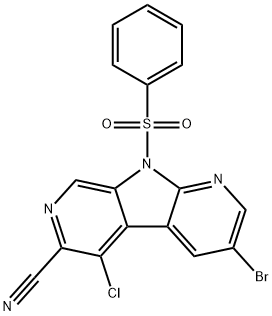 9H-Pyrrolo[2,3-b:5,4-c']dipyridine-6-carbonitrile, 3-broMo-5-chloro-9-(phenylsulfonyl)- Struktur