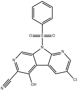 9H-Pyrrolo[2,3-b:5,4-c']dipyridine-6-carbonitrile, 3-chloro-5-hydroxy-9-(phenylsulfonyl)- Struktur