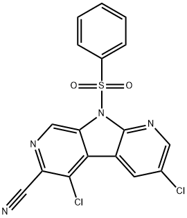 9H-Pyrrolo[2,3-b:5,4-c']dipyridine-6-carbonitrile, 3,5-dichloro-9-(phenylsulfonyl)- Struktur