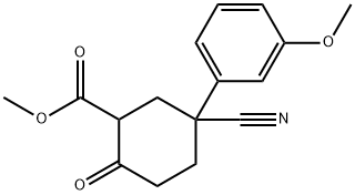 Cyclohexanecarboxylic acid, 5-cyano-5-(3-methoxyphenyl)-2-oxo-, methyl ester Struktur