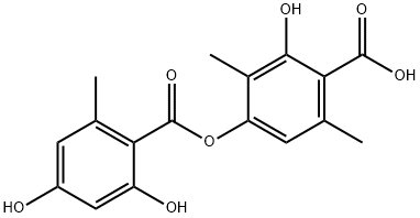 Benzoic acid, 4-[(2,4-dihydroxy-6-methylbenzoyl)oxy]-2-hydroxy-3,6-dimethyl- Struktur