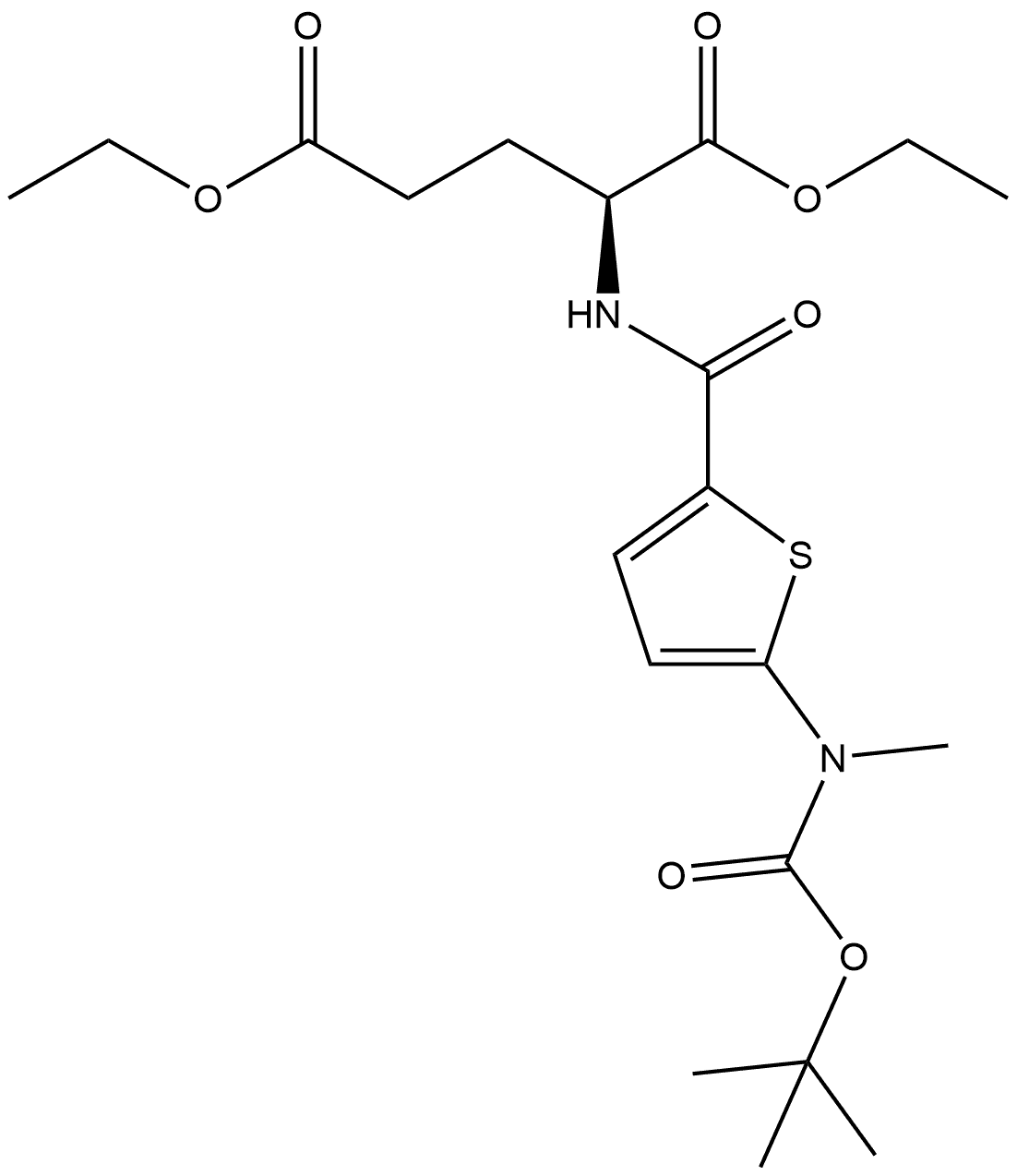 L-Glutamic acid, N-[[5-[[(1,1-dimethylethoxy)carbonyl]methylamino]-2-thienyl]carbonyl]-, 1,5-diethyl ester Struktur