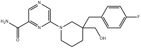 2-Pyrazinecarboxamide, 6-[3-[(4-fluorophenyl)methyl]-3-(hydroxymethyl)-1-piperidinyl]- Structure