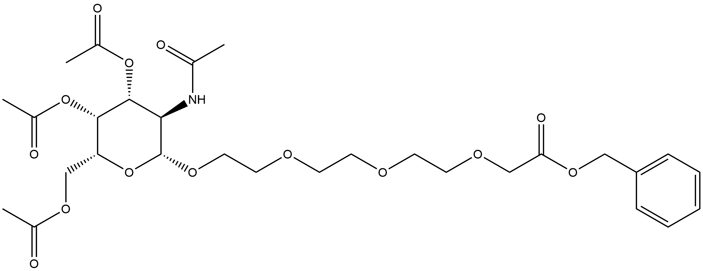 Acetic acid, 2-[2-[2-[2-[[3,4,6-tri-O-acetyl-2-(acetylamino)-2-deoxy-β-D-galactopyranosyl]oxy]ethoxy]ethoxy]ethoxy]-, phenylmethyl ester Struktur