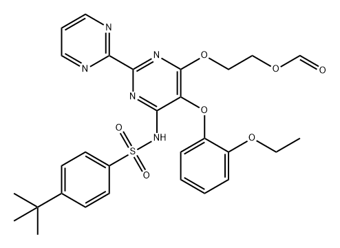 Benzenesulfonamide, 4-(1,1-dimethylethyl)-N-[5-(2-ethoxyphenoxy)-6-[2-(formyloxy)ethoxy][2,2'-bipyrimidin]-4-yl]- Struktur