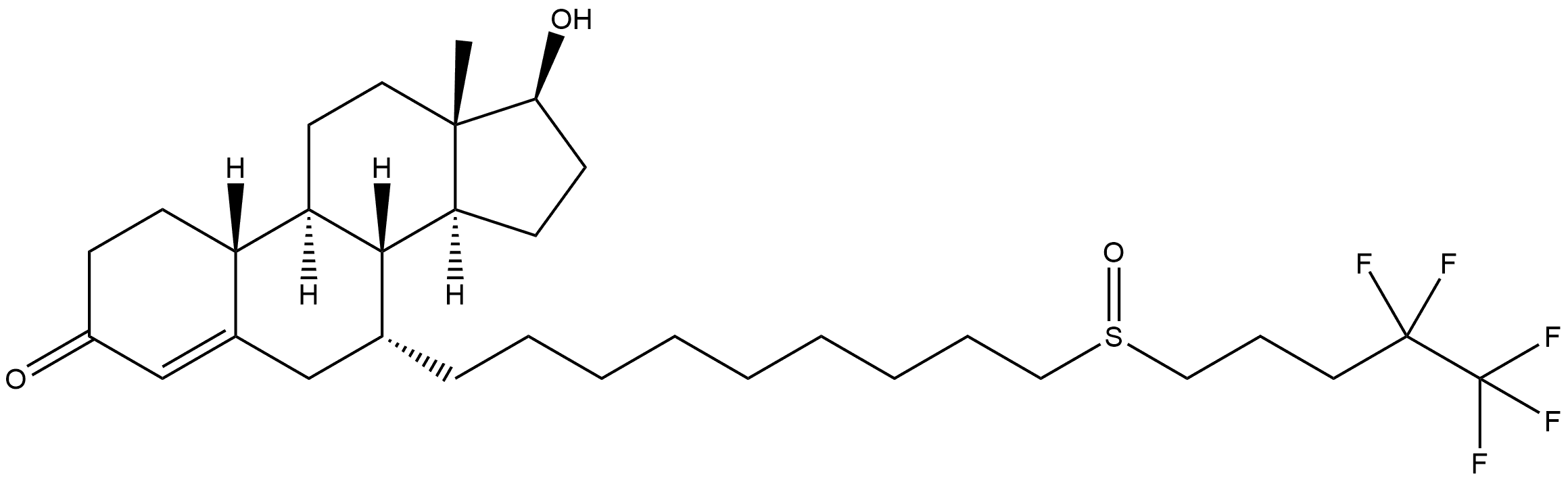 17-Hydroxy-7-[9-[(4,4,5,5,5-pentafluoropentyl)sulfinyl]nonyl]-,(7α,17β) estr-4-en-3-one Struktur