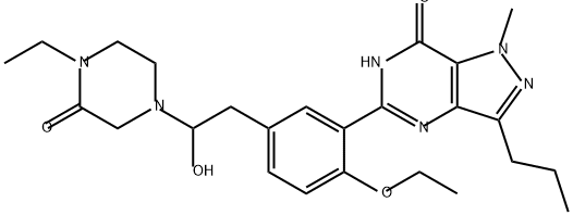 7H-Pyrazolo[4,3-d]pyrimidin-7-one, 5-[2-ethoxy-5-[2-(4-ethyl-3-oxo-1-piperazinyl)-2-hydroxyethyl]phenyl]-1,6-dihydro-1-methyl-3-propyl- Struktur