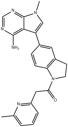 Ethanone, 1-[5-(4-amino-7-methyl-7H-pyrrolo[2,3-d]pyrimidin-5-yl)-2,3-dihydro-1H-indol-1-yl]-2-(6-methyl-2-pyridinyl)- Struktur