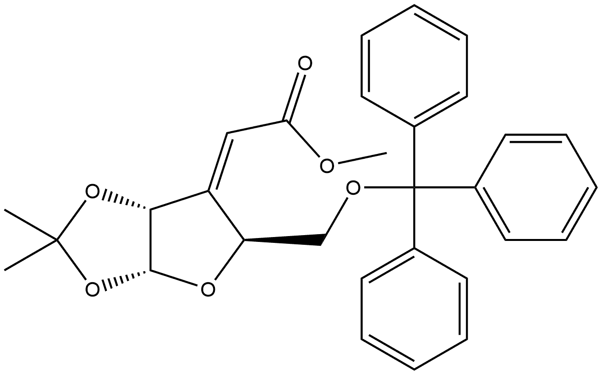 (E)-methyl 2-((3aR,5S,6aR)-2,2-dimethyl-5-((trityloxy)methyl)furo[2,3-d][1,3]dioxol-6(3aH,5H,6aH)-ylidene)acetate Struktur