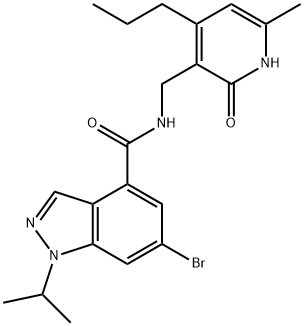 1H-Indazole-4-carboxamide, 6-bromo-N-[(1,2-dihydro-6-methyl-2-oxo-4-propyl-3-pyridinyl)methyl]-1-(1-methylethyl)- Struktur