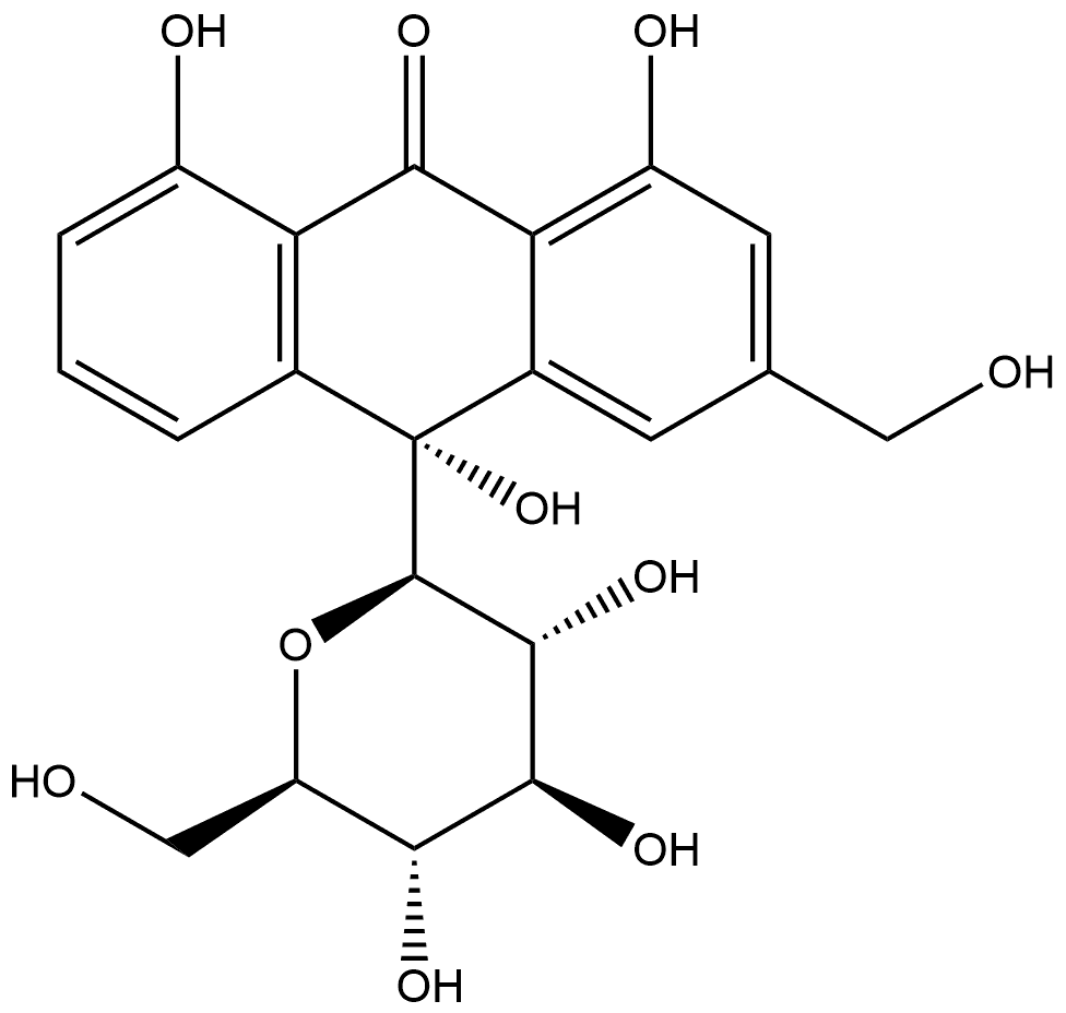 9(10H)-Anthracenone, 10-β-D-glucopyranosyl-1,8,10-trihydroxy-3-(hydroxymethyl)-, (10R)- Struktur