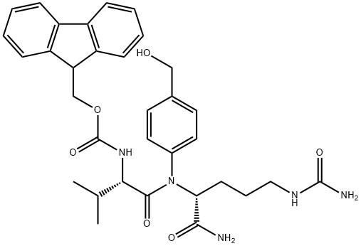 D-Ornithinamide, N-[(9H-fluoren-9-ylmethoxy)carbonyl]-L-valyl-N5-(aminocarbonyl)-N-[4-(hydroxymethyl)phenyl]- Struktur