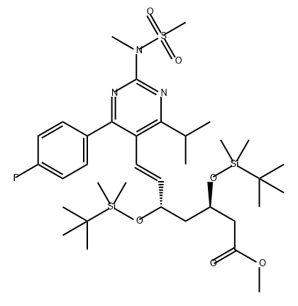 6-Heptenoic acid, 3,5-bis[[(1,1-dimethylethyl)dimethylsilyl]oxy]-7-[4-(4-fluorophenyl)-6-(1-methylethyl)-2-[methyl(methylsulfonyl)amino]-5-pyrimidinyl]-, methyl ester, (3R,5S,6E)- Struktur