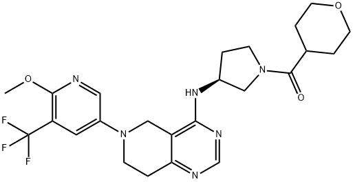 Methanone, [(3S)-3-[[5,6,7,8-tetrahydro-6-[6-methoxy-5-(trifluoromethyl)-3-pyridinyl]pyrido[4,3-d]pyrimidin-4-yl]amino]-1-pyrrolidinyl](tetrahydro-2H-pyran-4-yl)- Struktur