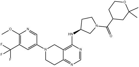 Methanone, (tetrahydro-2,2-dimethyl-2H-pyran-4-yl)[(3S)-3-[[5,6,7,8-tetrahydro-6-[6-methoxy-5-(trifluoromethyl)-3-pyridinyl]pyrido[4,3-d]pyrimidin-4-yl]amino]-1-pyrrolidinyl]- Struktur