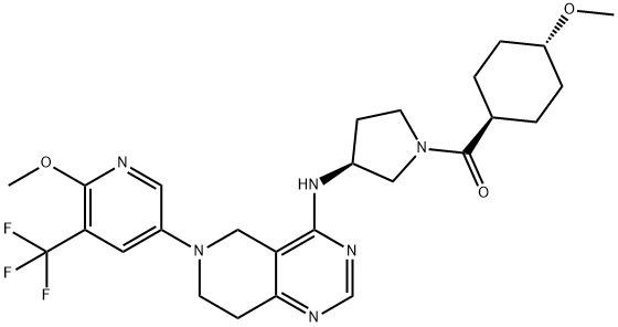 Methanone, (trans-4-methoxycyclohexyl)[(3S)-3-[[5,6,7,8-tetrahydro-6-[6-methoxy-5-(trifluoromethyl)-3-pyridinyl]pyrido[4,3-d]pyrimidin-4-yl]amino]-1-pyrrolidinyl]- Struktur