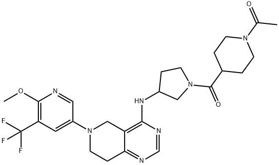 Ethanone, 1-[4-[[3-[[5,6,7,8-tetrahydro-6-[6-methoxy-5-(trifluoromethyl)-3-pyridinyl]pyrido[4,3-d]pyrimidin-4-yl]amino]-1-pyrrolidinyl]carbonyl]-1-piperidinyl]- Struktur