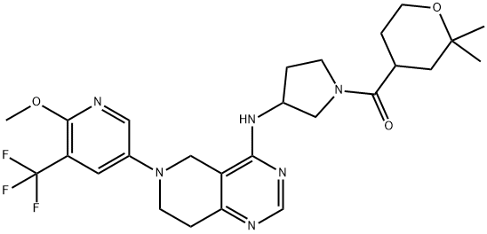 Methanone, (tetrahydro-2,2-dimethyl-2H-pyran-4-yl)[3-[[5,6,7,8-tetrahydro-6-[6-methoxy-5-(trifluoromethyl)-3-pyridinyl]pyrido[4,3-d]pyrimidin-4-yl]amino]-1-pyrrolidinyl]- Struktur