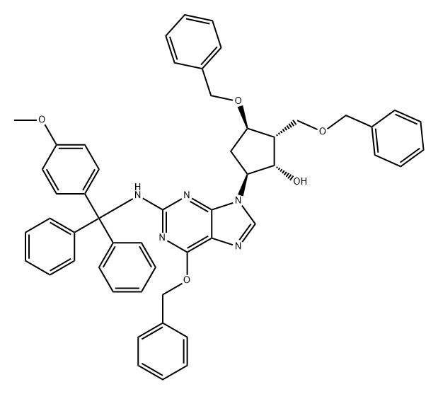 Cyclopentanol, 5-[2-[[(4-methoxyphenyl)diphenylmethyl]amino]-6-(phenylmethoxy)-9H-purin-9-yl]-3-(phenylmethoxy)-2-[(phenylmethoxy)methyl]-, (1S,2R,3R,5S)- Struktur