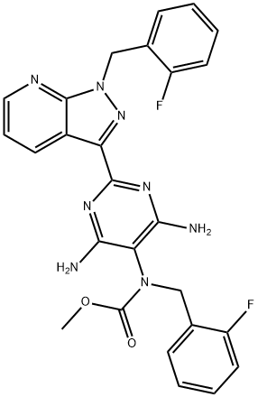 Carbamic acid, N-[4,6-diamino-2-[1-[(2-fluorophenyl)methyl]-1H-pyrazolo[3,4-b]pyridin-3-yl]-5-pyrimidinyl]-N-[(2-fluorophenyl)methyl]-, methyl ester Struktur