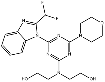 Ethanol, 2,2'-[[4-[2-(difluoromethyl)-1H-benzimidazol-1-yl]-6-(4-morpholinyl)-1,3,5-triazin-2-yl]imino]bis- Struktur