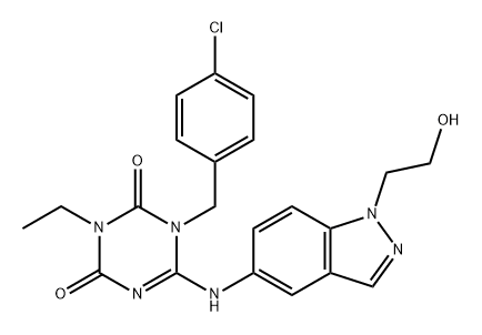 1,3,5-Triazine-2,4(1H,3H)-dione, 1-[(4-chlorophenyl)methyl]-3-ethyl-6-[[1-(2-hydroxyethyl)-1H-indazol-5-yl]amino]- Struktur