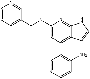 1H-Pyrrolo[2,3-b]pyridin-6-amine, 4-(4-amino-3-pyridinyl)-N-(3-pyridinylmethyl)- Struktur