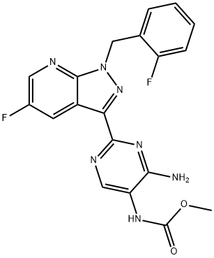 Methyl N-[4-amino-2-[5-fluoro-1-[(2-fluorophenyl)methyl]-1H-pyrazolo[3,4-b]pyridin-3-yl]-5-pyrimidinyl]carbamate Struktur