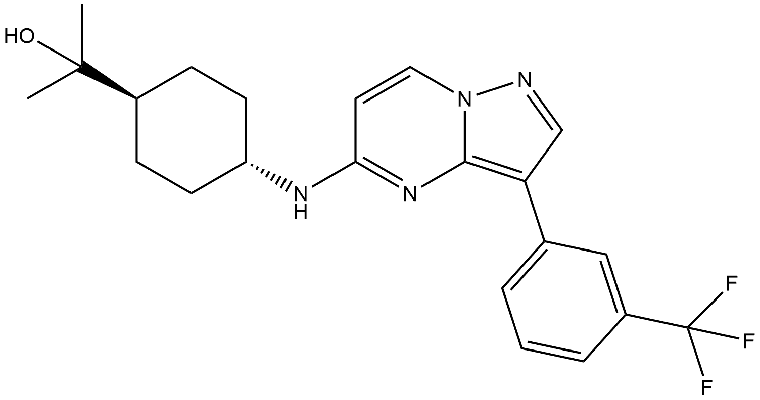 Cyclohexanemethanol, α,α-dimethyl-4-[[3-[3-(trifluoromethyl)phenyl]pyrazolo[1,5-a]pyrimidin-5-yl]amino]-, trans- Struktur