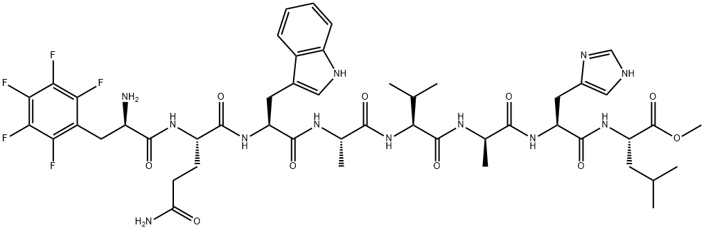 L-Leucine, 2,3,4,5,6-pentafluoro-D-phenylalanyl-L-glutaminyl-L-tryptophyl-L-alanyl-L-valyl-D-alanyl-L-histidyl-, methyl ester Struktur