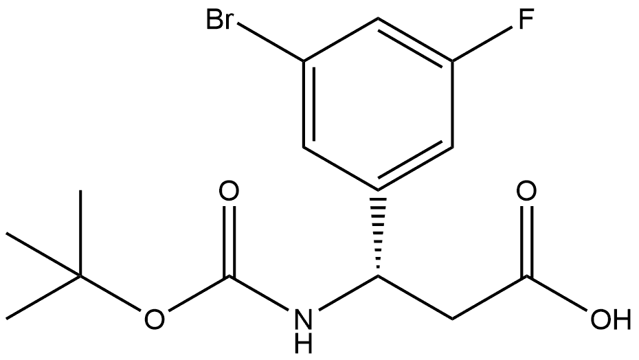 Benzenepropanoic acid, 3-bromo-β-[[(1,1-dimethylethoxy)carbonyl]amino]-5-fluoro-, (βS)- Struktur