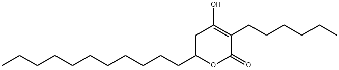 (±)-3-hexyl-5,6-dihydro-4-hydroxy-6-undecyl-2H-Pyran-2-one Struktur