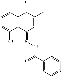 4-Pyridinecarboxylic acid, (2E)-2-(8-hydroxy-3-methyl-4-oxo-1(4H)-naphthalenylidene)hydrazide Struktur