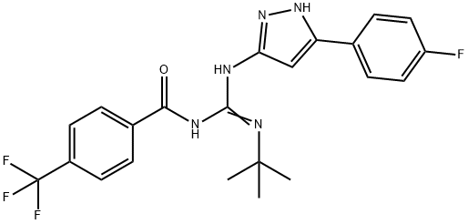 Benzamide, N-[[(1,1-dimethylethyl)imino][[5-(4-fluorophenyl)-1H-pyrazol-3-yl]amino]methyl]-4-(trifluoromethyl)- Struktur